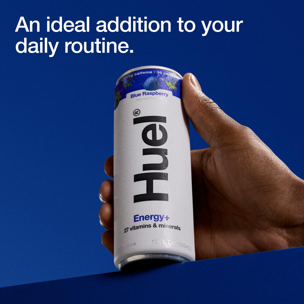 Huel Energy+ 200mg caffeine for focused, calorie-light energy.