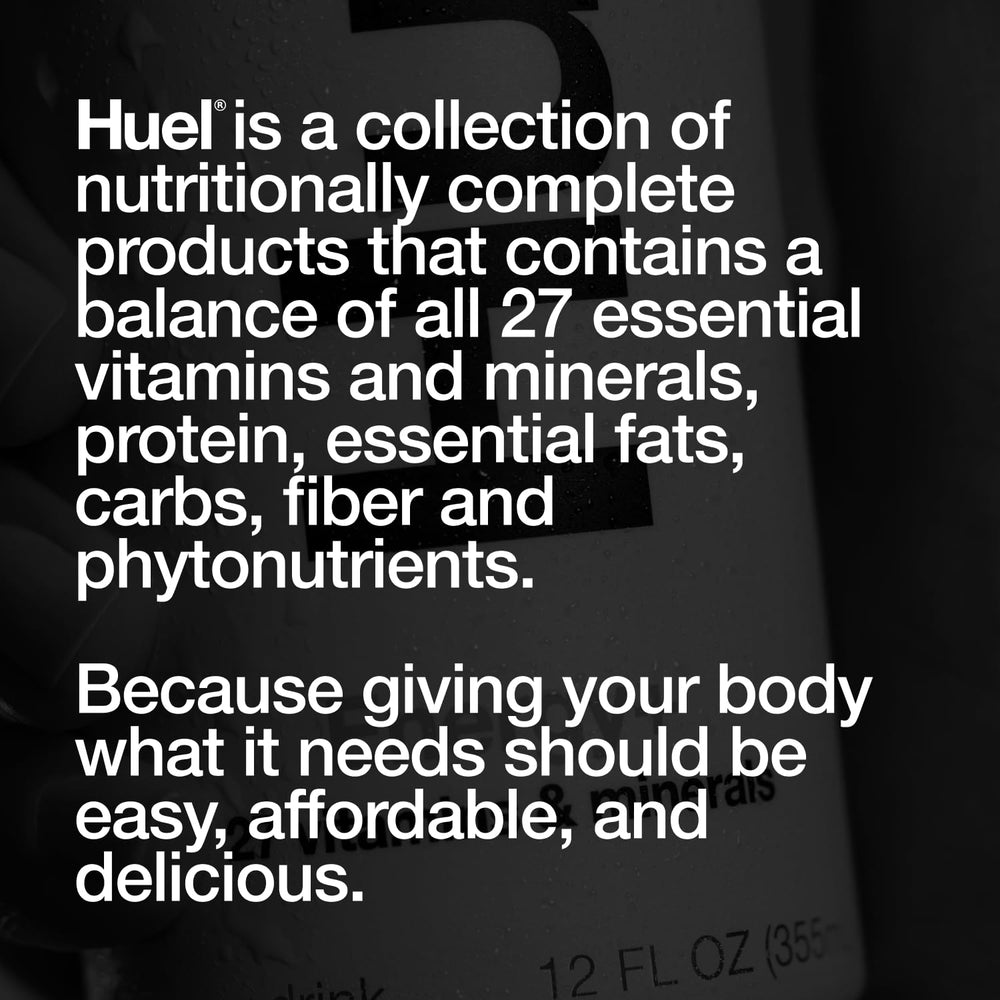 Huel Energy+ on-the-go 12-pack packaging for convenient refreshment anywhere.