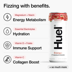 Huel Energy+ real fruit essence close-up highlighting natural flavor and no artificial colors.