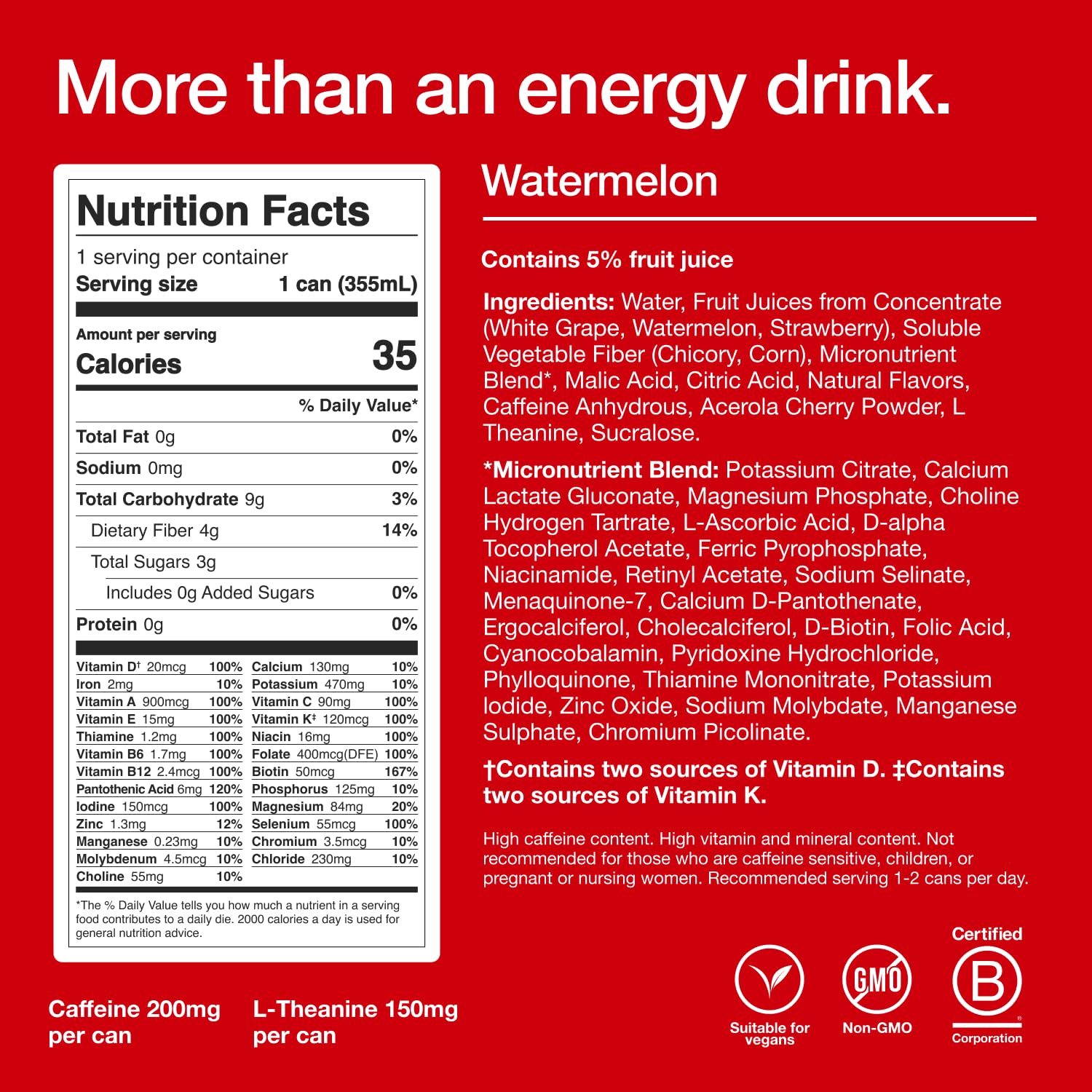 Huel Energy+ refreshing watermelon splash highlighting hydration and electrolytes for daily activity.