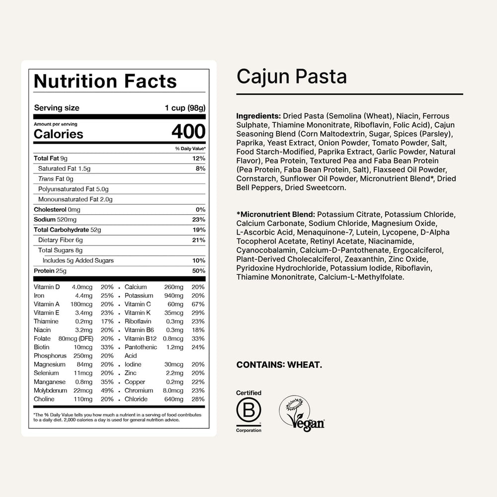 Huel Cajun Pasta Cup opened and prepared for quick meal