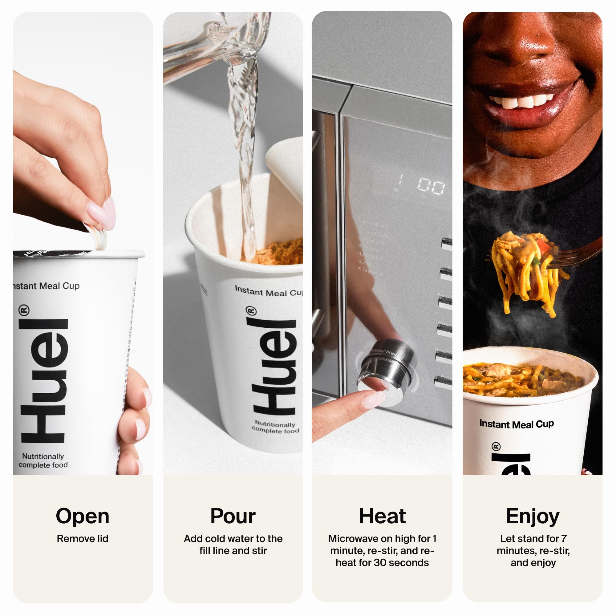 A ready-to-eat bowl of Huel Cups Spicy Gochujang looks comforting and satisfying.