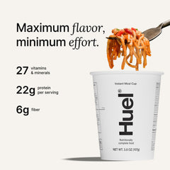 Huel Hot and Savory Cups Spicy Gochujang ready-to-serve with hot water for a quick meal.