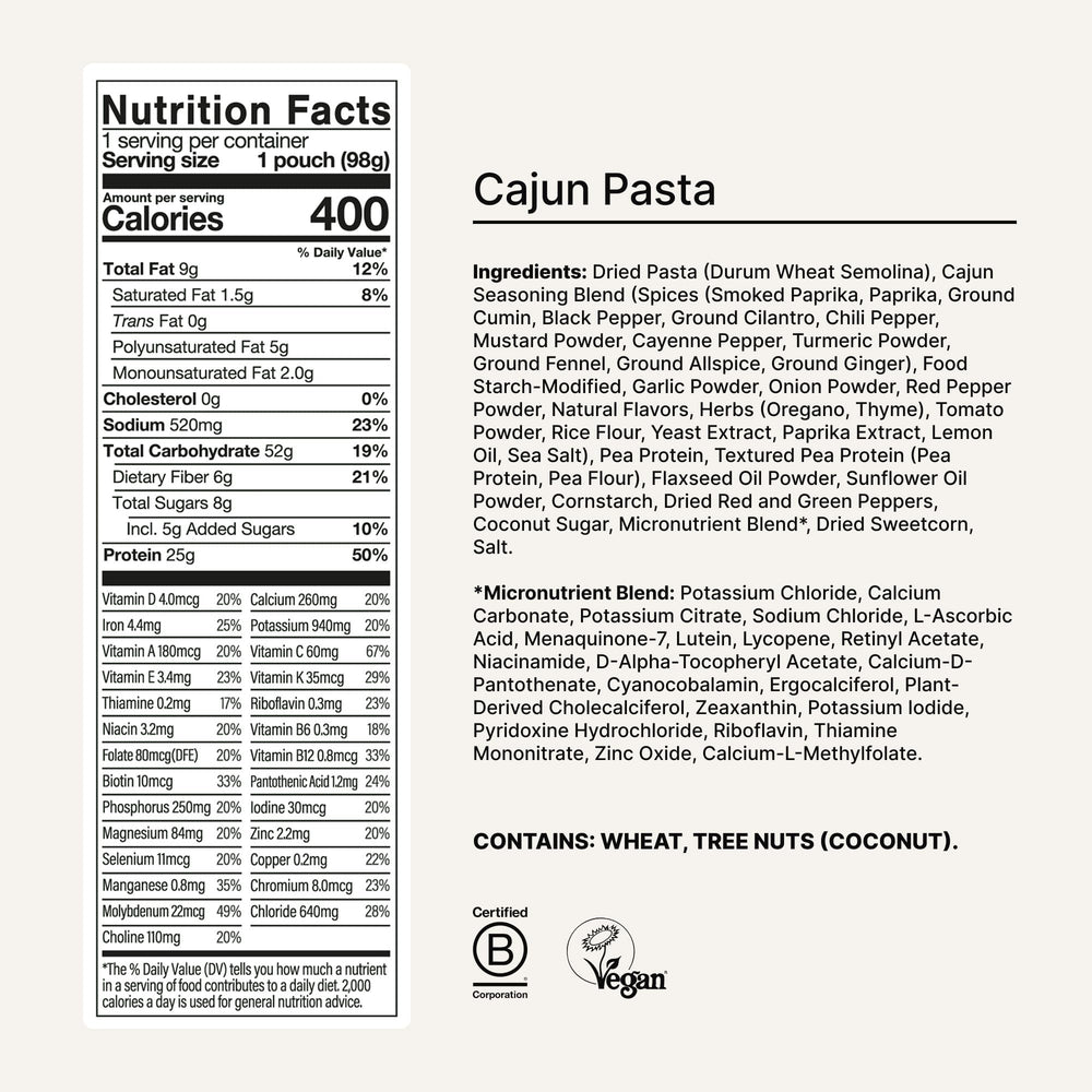 Huel Cajun Pasta bowl steaming for a warm, satisfying instant meal.