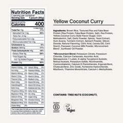 Huel yellow coconut curry close-up with plant-based ingredients