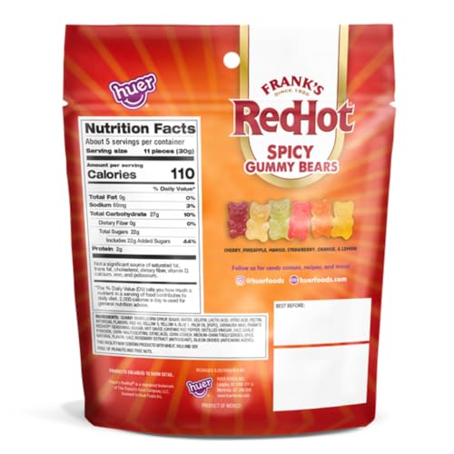 HUER Frank's RedHot gummy bears close-up coating highlights heat and sweetness