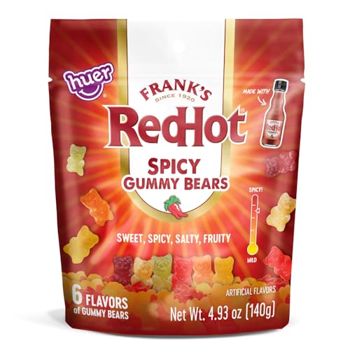 HUER Frank's RedHot gummy bears six-flavor rainbow variety demonstrates variety