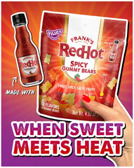 HUER Frank's RedHot gummy bears coating detail emphasizes spicy glaze
