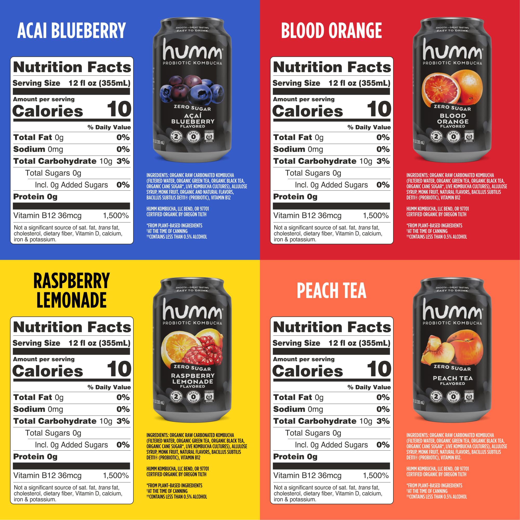 Humm probiotic kombucha Blood Orange can with zero sugar and keto-friendly refreshment.