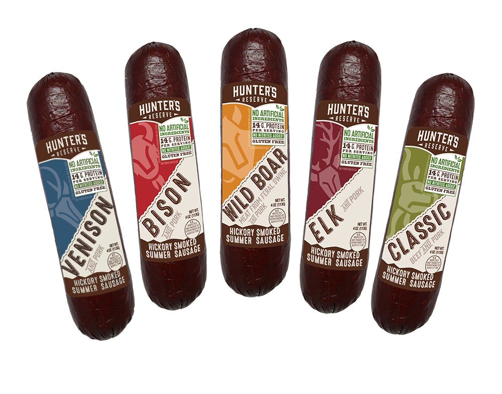 Hunters Reserve Taste of the Wild hickory-smoked collection sausages for camping snacks.
