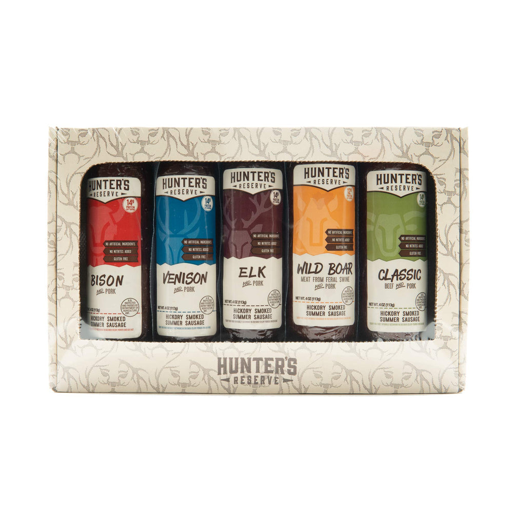 Hunters Reserve wild game flavors venison and bison sausages for gourmet picnics.