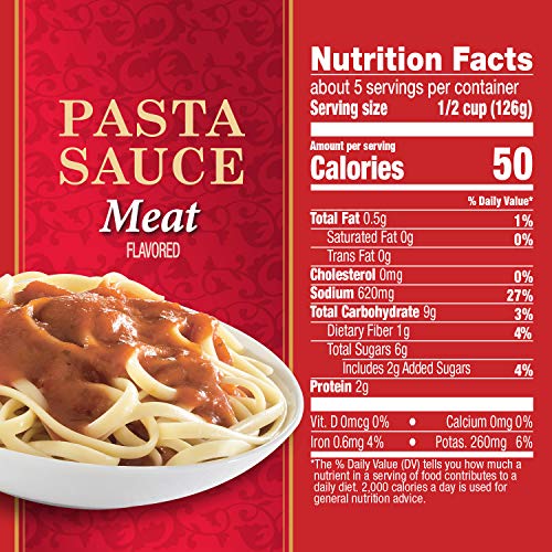 Close-up of Hunt's Meat Pasta Sauce can label and ingredients