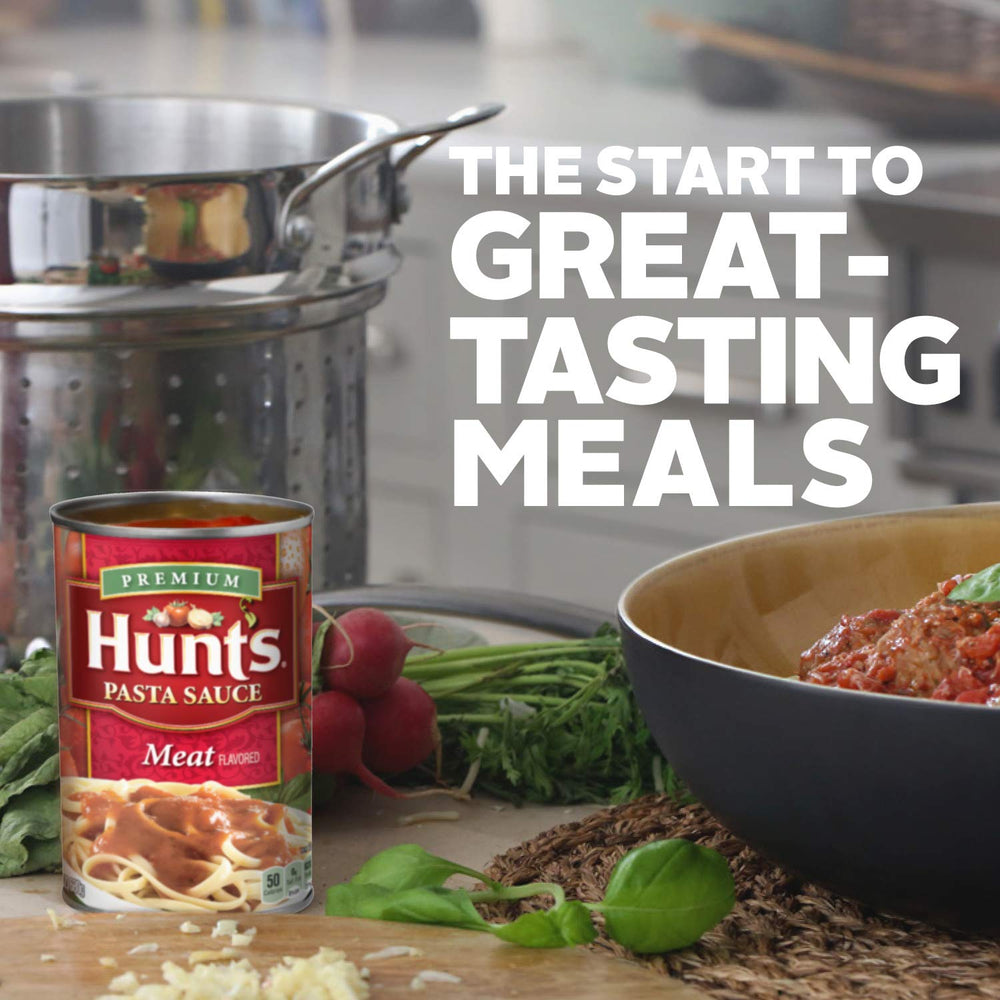 Nutrition label shows 60 calories per serving for Hunt's sauce