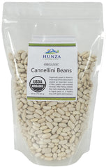 Hunza Organic Cannellini Beans 2lb packshot showing premium dry beans and label.