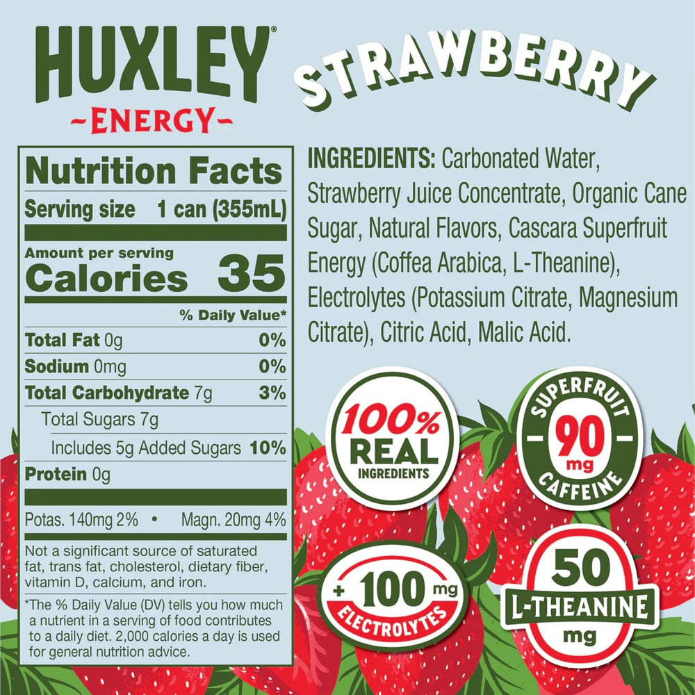 Huxley can pour showing fruity taste and smooth caffeine lift from cascara