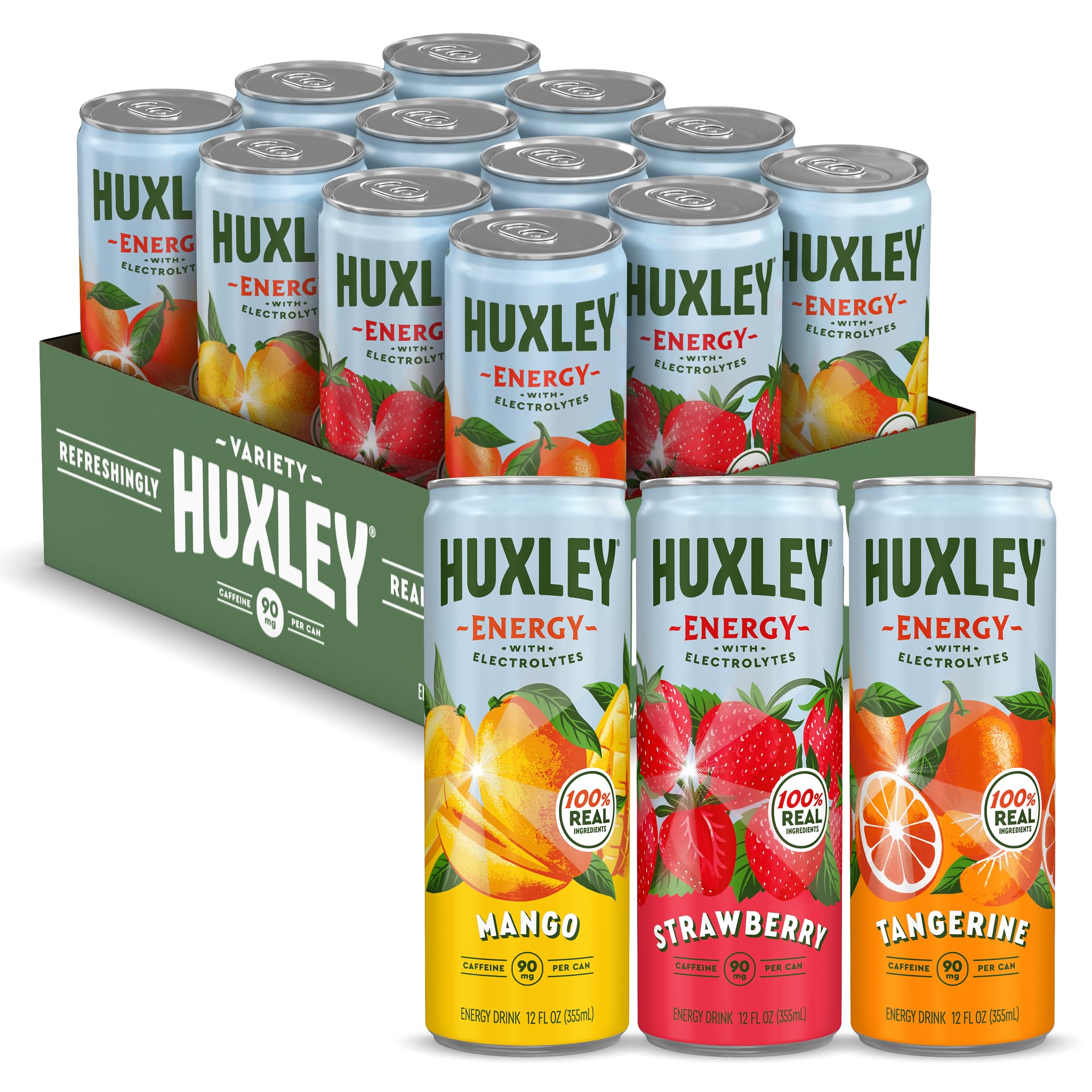 Huxley Superfruit Energy Drink variety pack front view for on-the-go hydration and clean energy