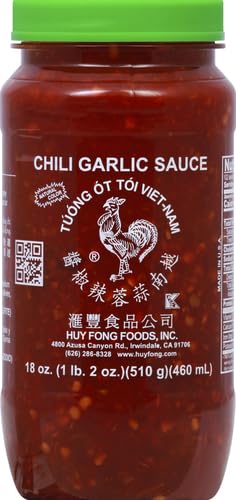 Huy Fong Chili Garlic label colorful and bold.