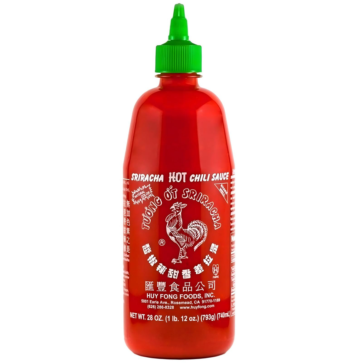 Huy Fong Rooster Sriracha 28 oz bottle enhances eggs and tacos with balanced heat