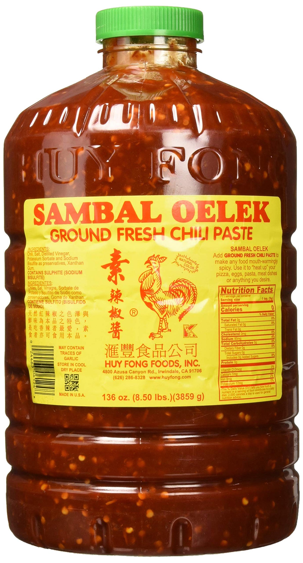 Huy Fong Sambal Oelek bottle front view for bold heat