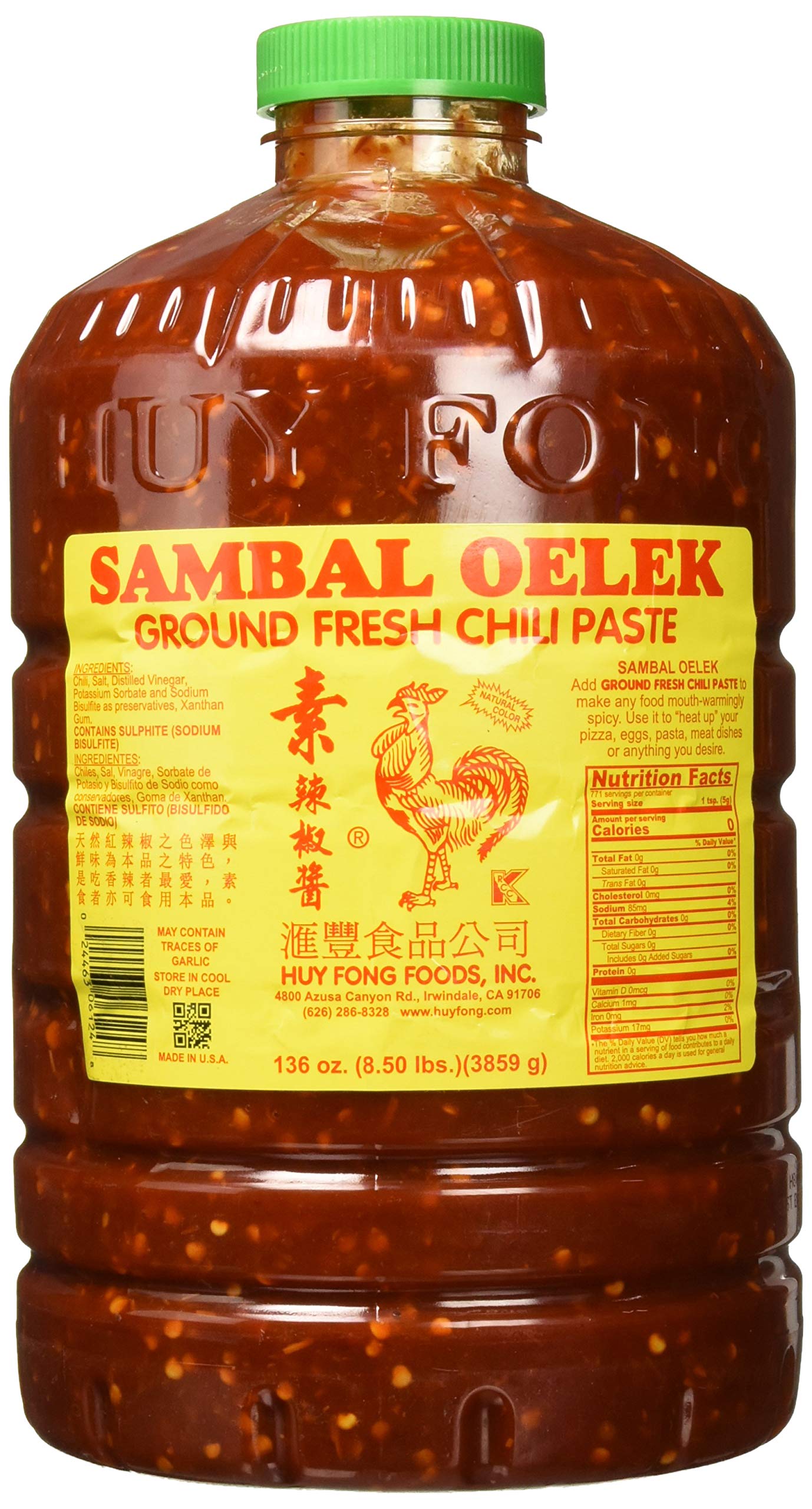 Huy Fong Sambal Oelek paste closeup shows chili seeds and bright color for heat