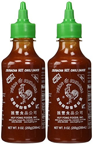 Huy Fong Sriracha 9oz bottle in a 2-pack, versatile chili sauce for toppings and cooking