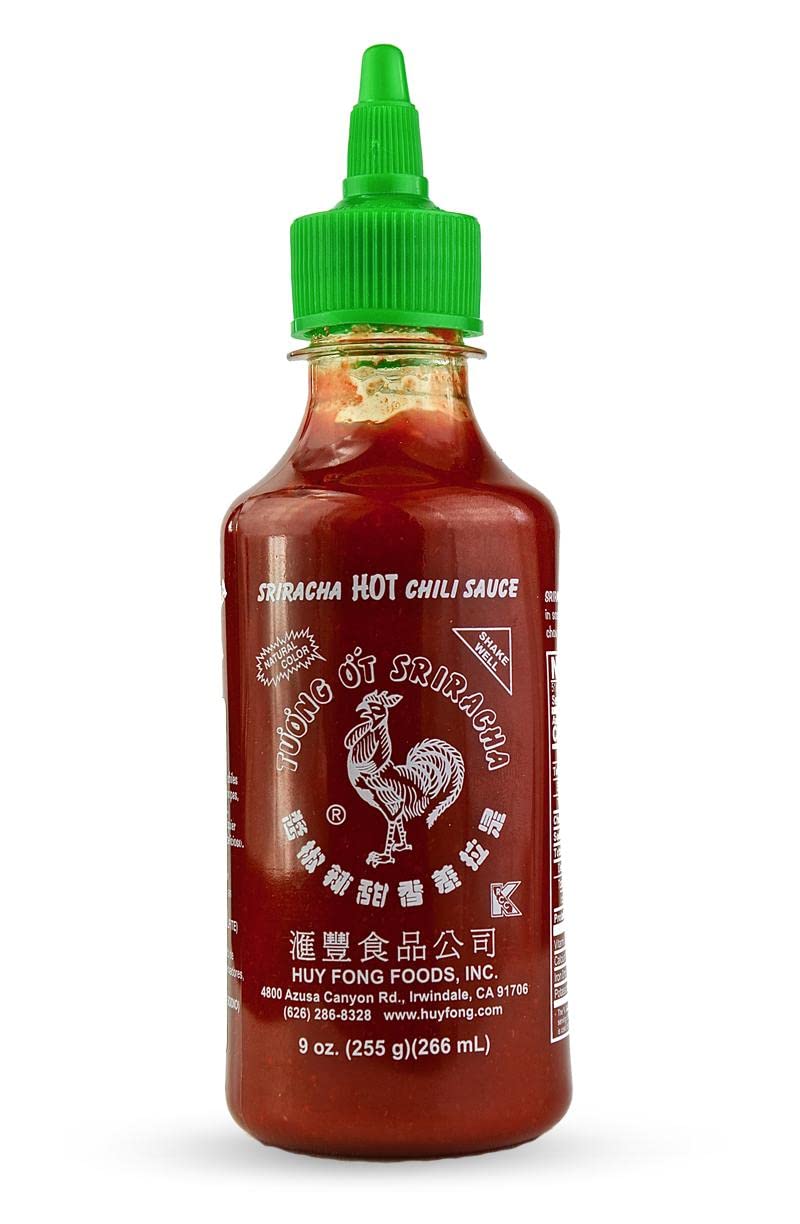 Huy Fong Sriracha bottle front with bold red sauce for everyday flavor