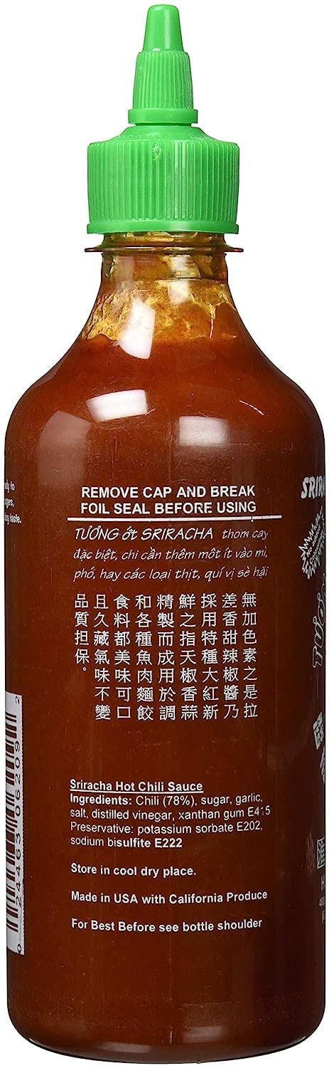 Huy Fong Sriracha dish-ready adds a spicy kick to meals.