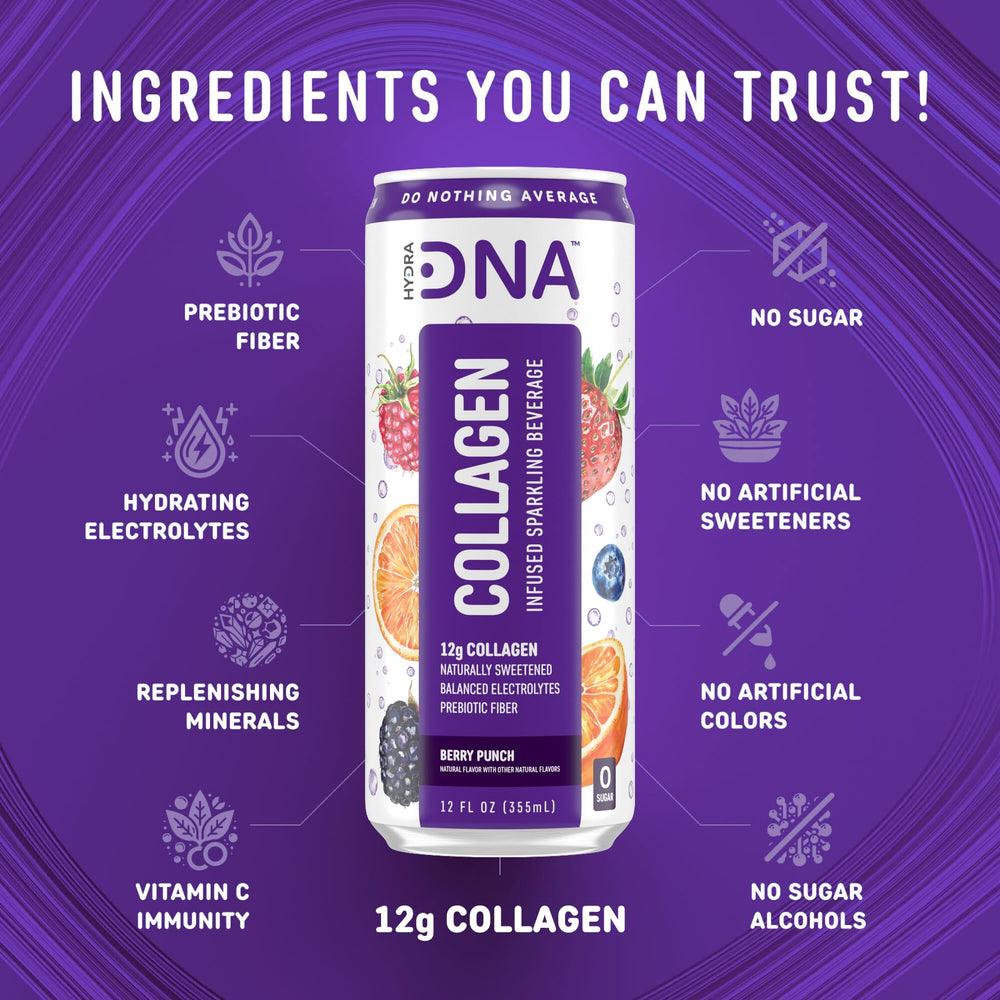 HYDRADNA Sparkling Berry Punch can with droplets suggests hydrating during workouts