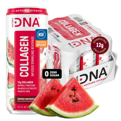 HYDRADNA sparkling watermelon can front, refreshing hydration with collagen.