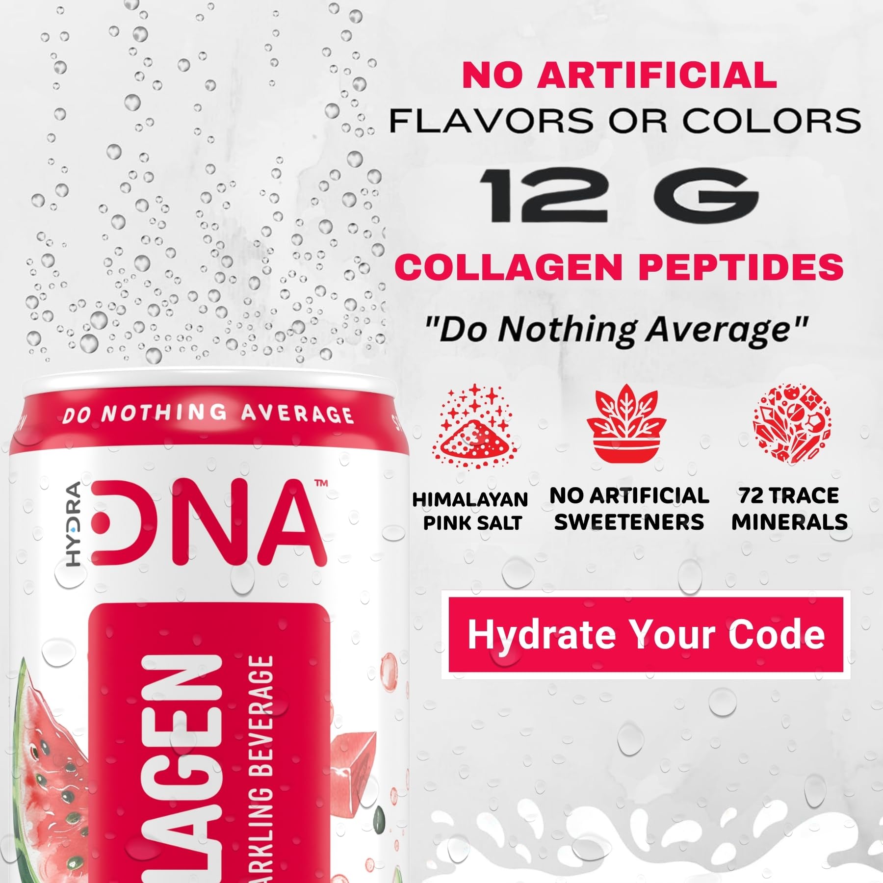 HYDRADNA sparkling watermelon label detail, clean ingredients and no artificial flavors.