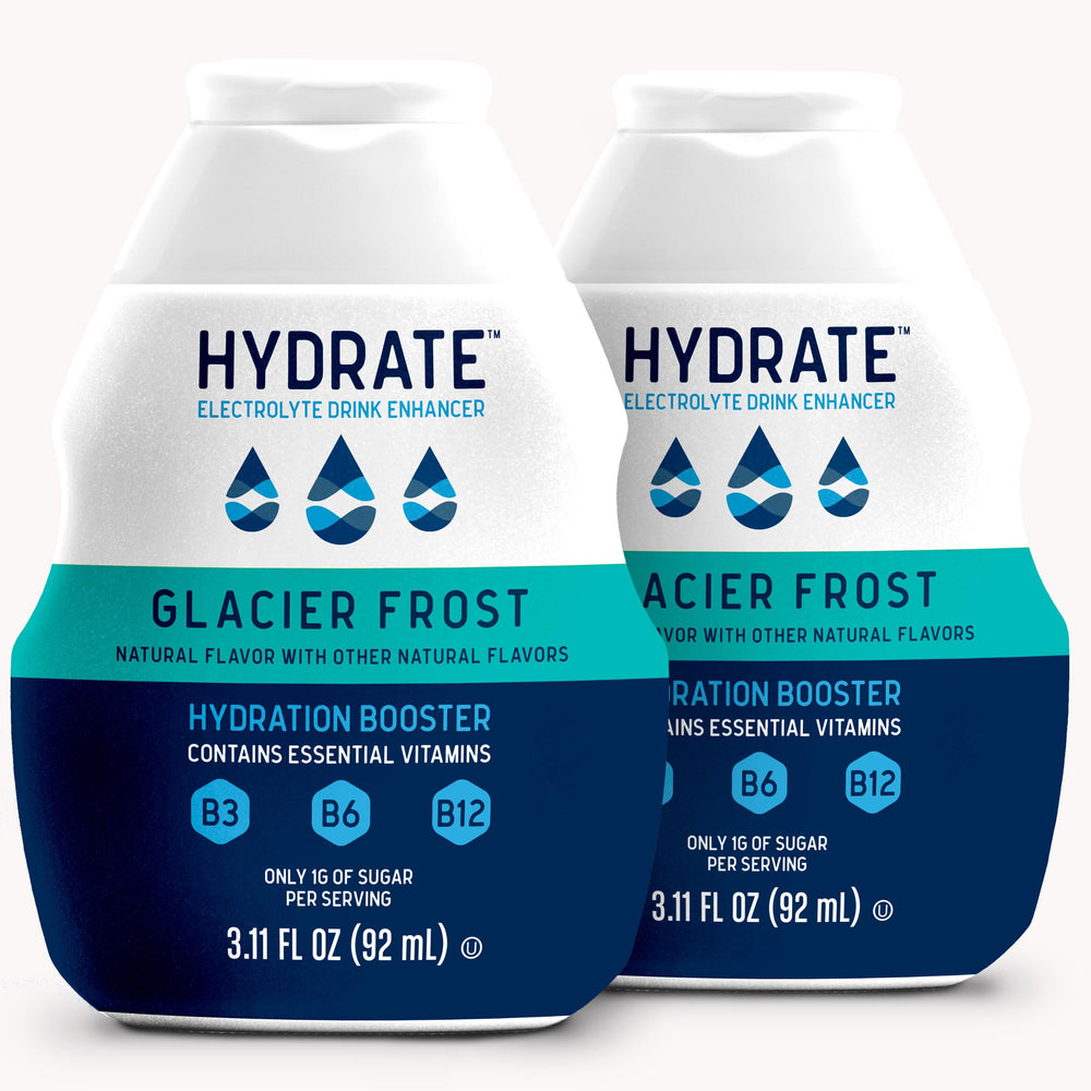 Hydrate Glacier Frost bottle top view for on the go hydration and flavor