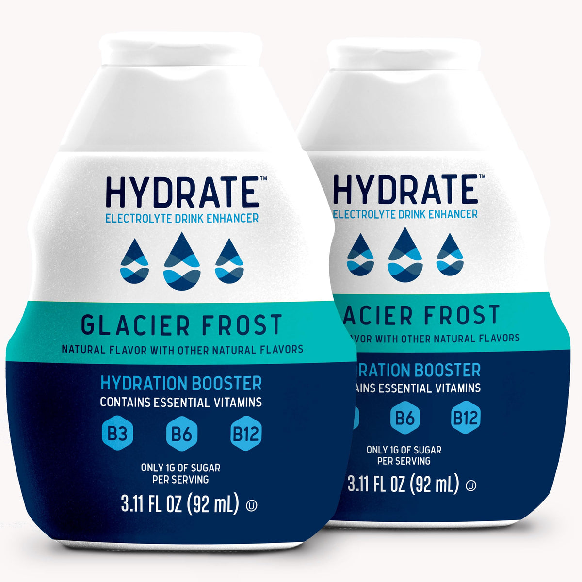 Hydrate Glacier Frost bottle top view for on the go hydration and flavor