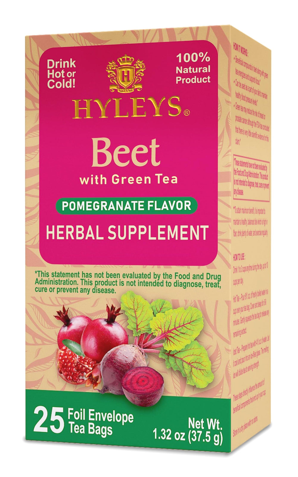 Hyleys Beet & Green Tea ingredients close-up show natural additive-free quality.