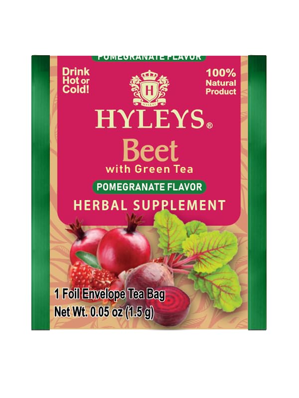 Hyleys Beet & Green Tea steeping cup blends earthy beet with bright pomegranate.