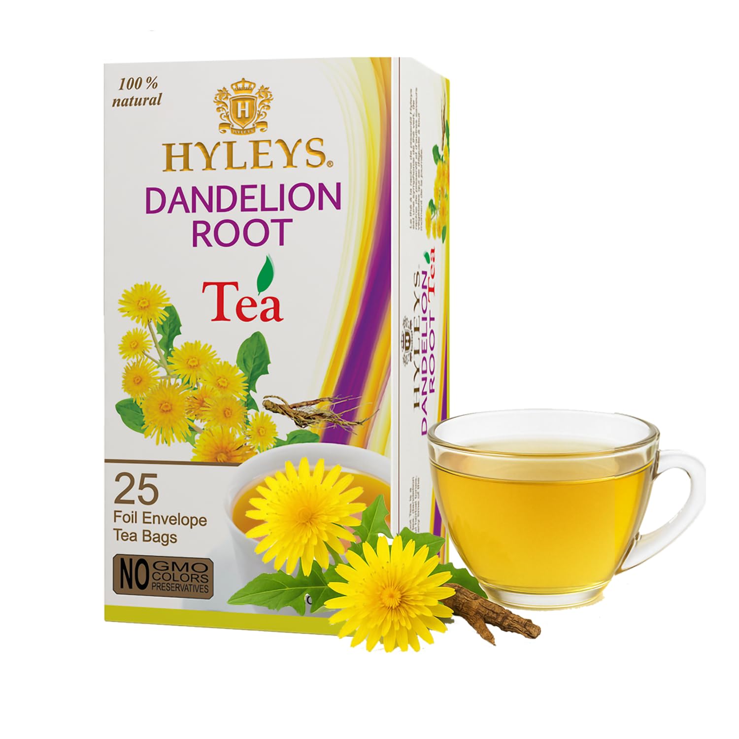 Hyleys Dandelion Root Green Tea bag ready to steep for daily wellness.