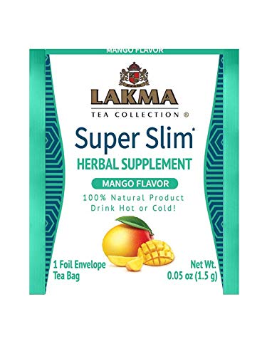 HYLEYS Lakma Slim Tea Mango ingredients close-up highlights green tea and senna leaf for gentle digestion.