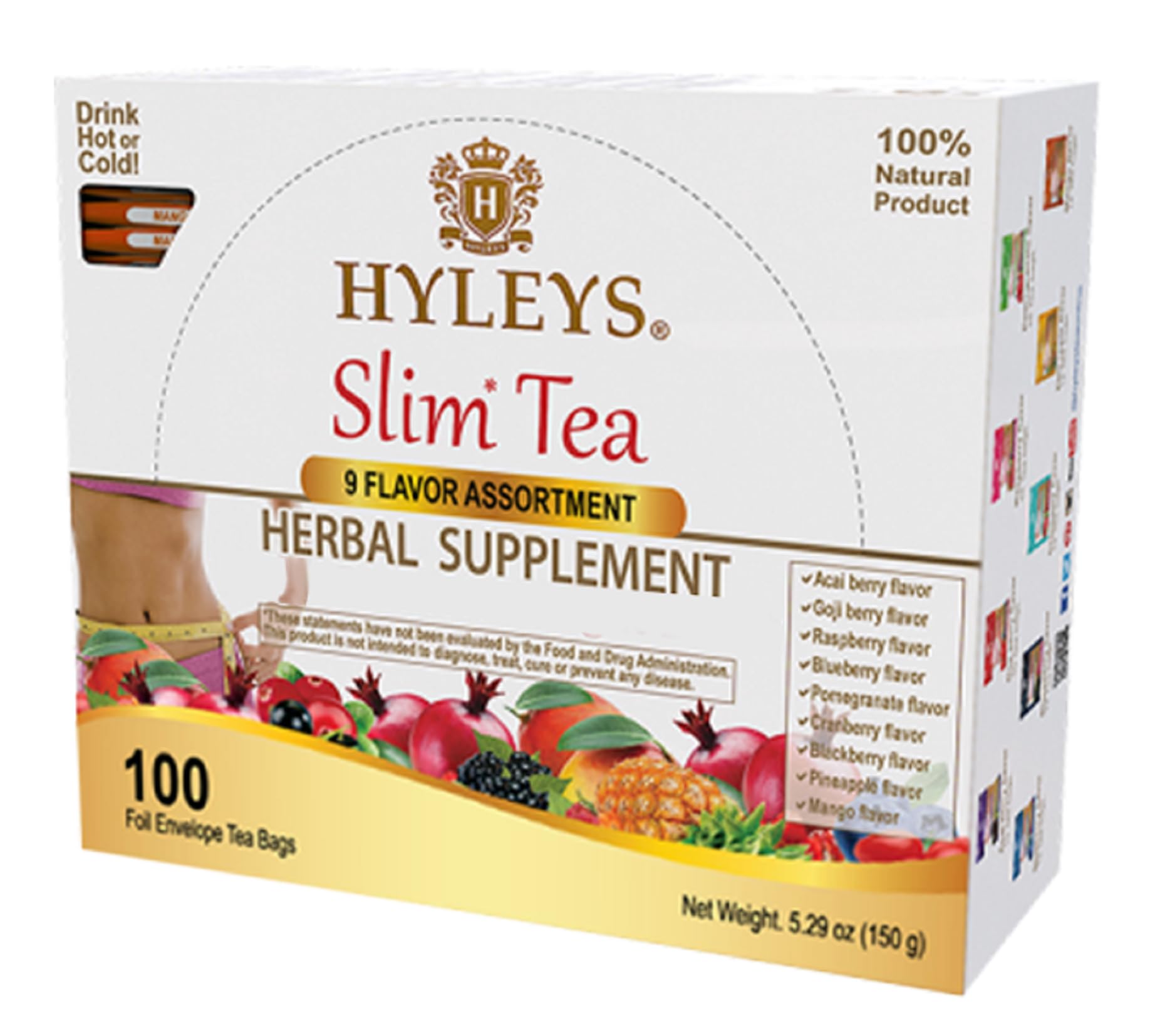 HYLEYS Slim Tea assortment packaging front view for daily weight management.