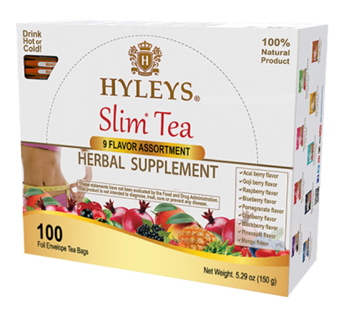 HYLEYS Slim Tea assortment packaging front view for daily weight management.