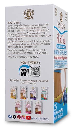Hyleys Slim Tea Blueberry teabags pack ready for a relaxing evening brew