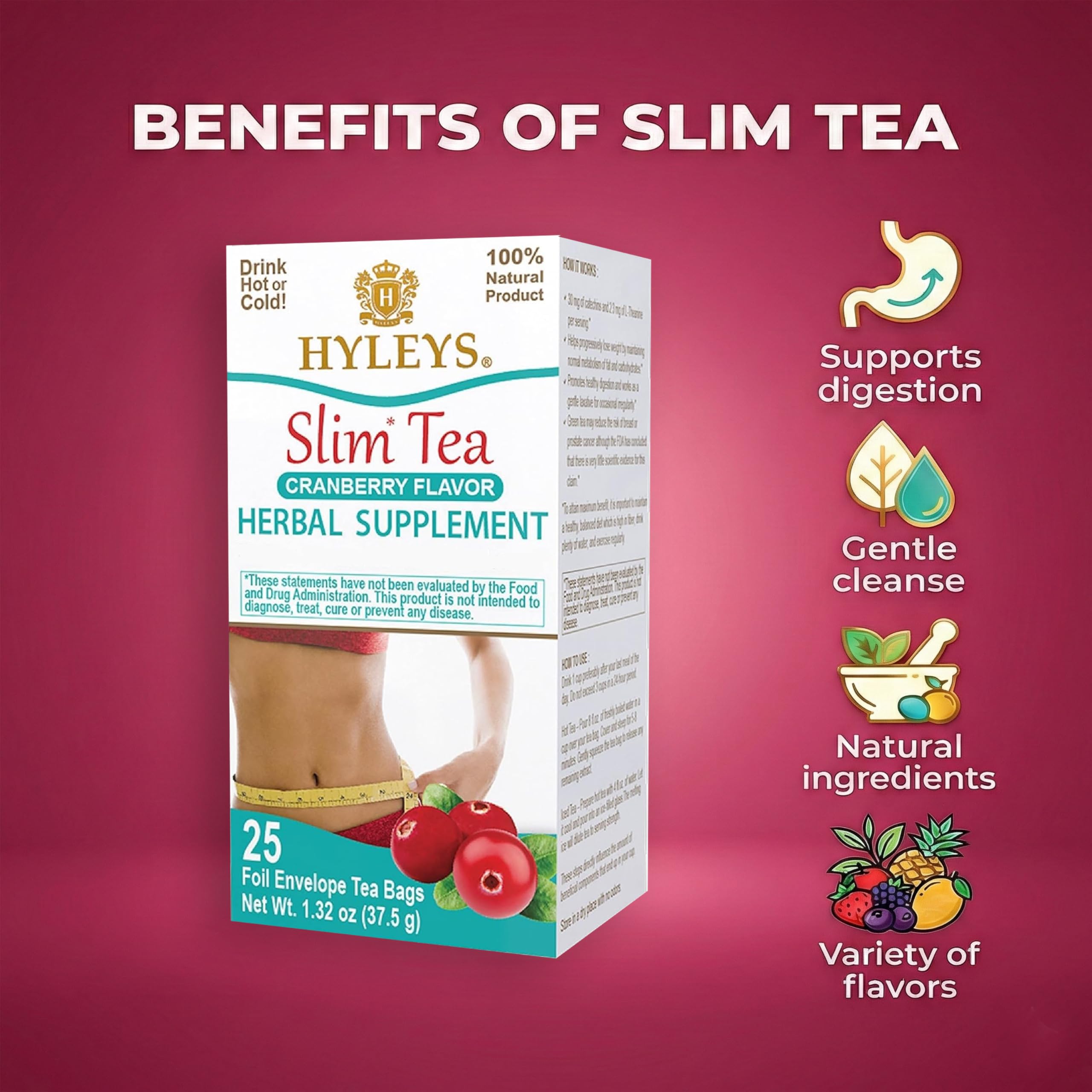 Digestive-friendly cup from Hyleys Slim Tea Cranberry.