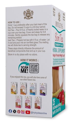 Hyleys Slim Tea Cranberry highlights green tea and senna.