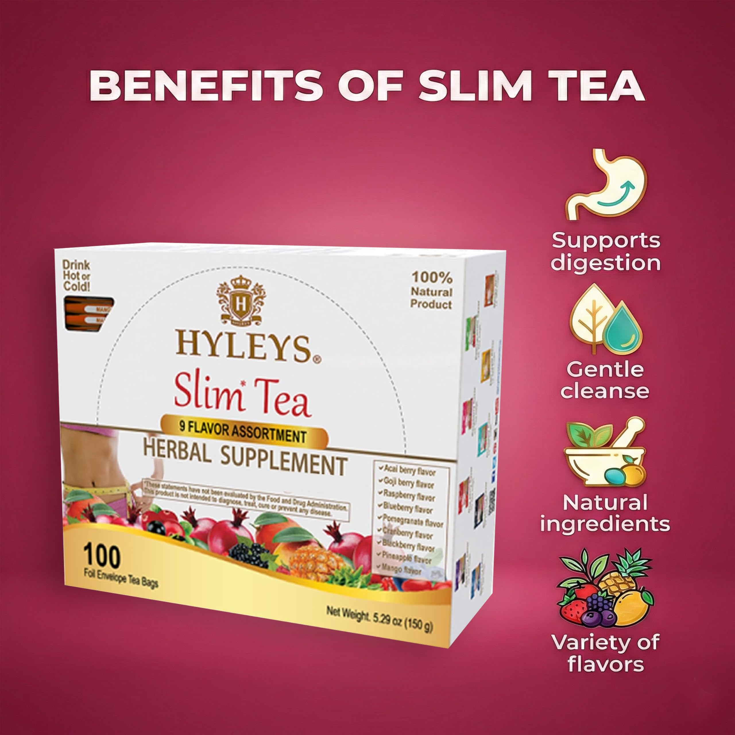 HYLEYS Slim Tea foil-teabag packaging preserves flavor and freshness.