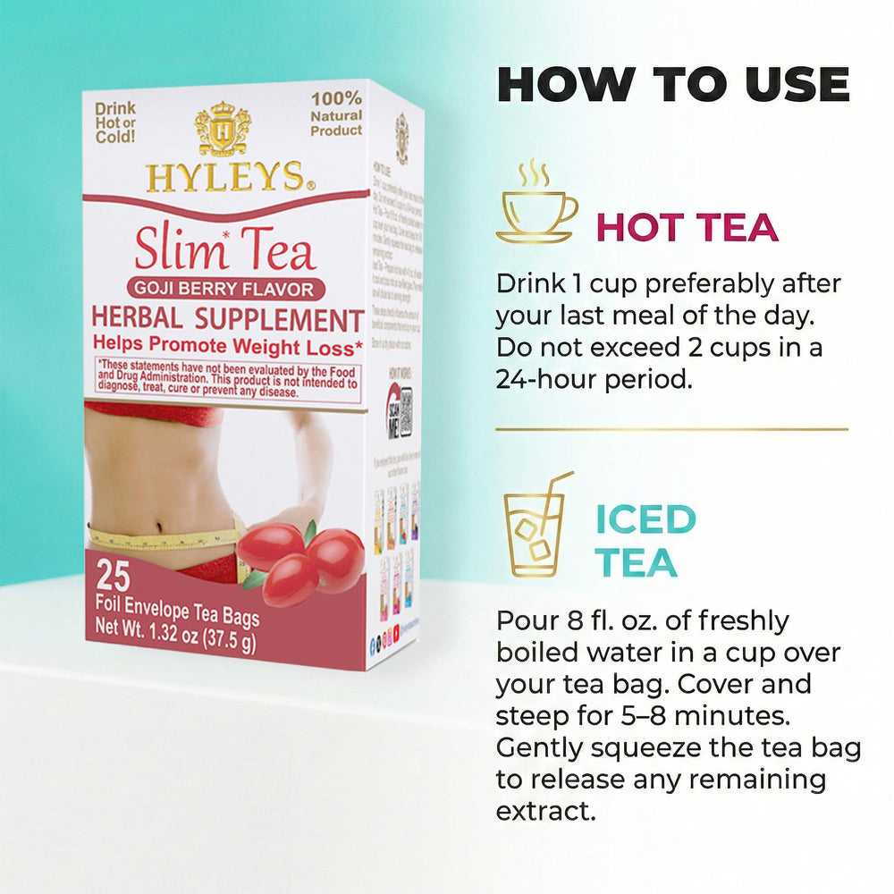 Hyleys Slim Tea Goji Berry senna leaf representation highlighting natural cleanse concept