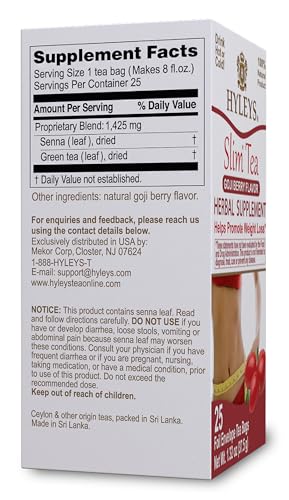 Hyleys Slim Tea Goji Berry tea bags pack emphasizing convenience for busy routines