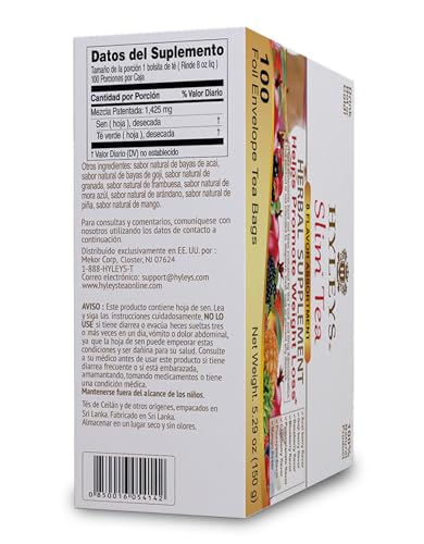 HYLEYS Slim Tea closeup green tea leaves highlighting natural ingredients and aroma.