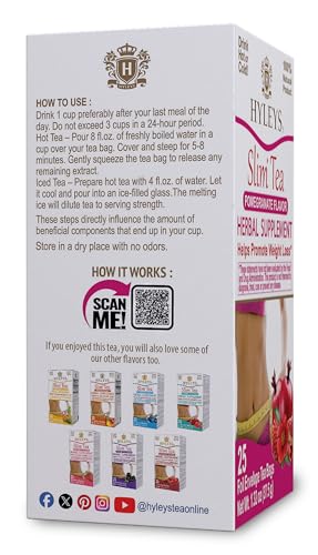 Hyleys Slim Tea Pomegranate blend with green tea and senna shown