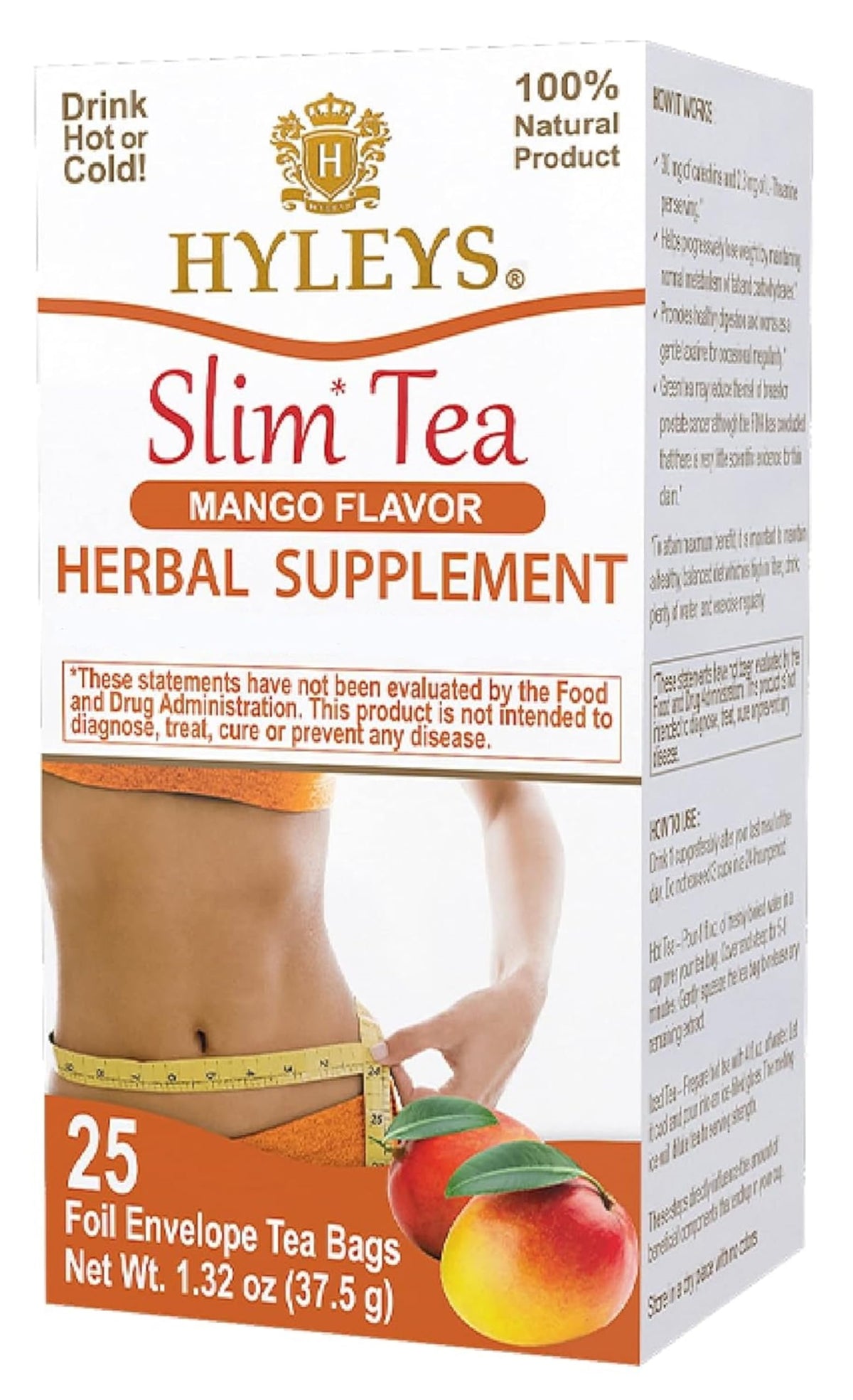 Hyleys Slim Tea Mango Flavor box showcases premium packaging for daily wellness rituals.