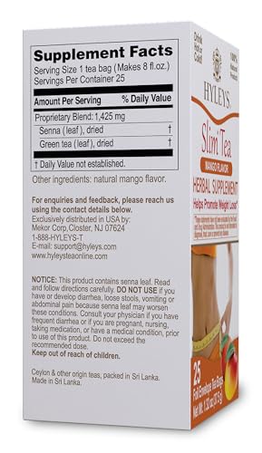 Hyleys Slim Tea Mango Flavor teabags ready to brew for a comforting evening cup.