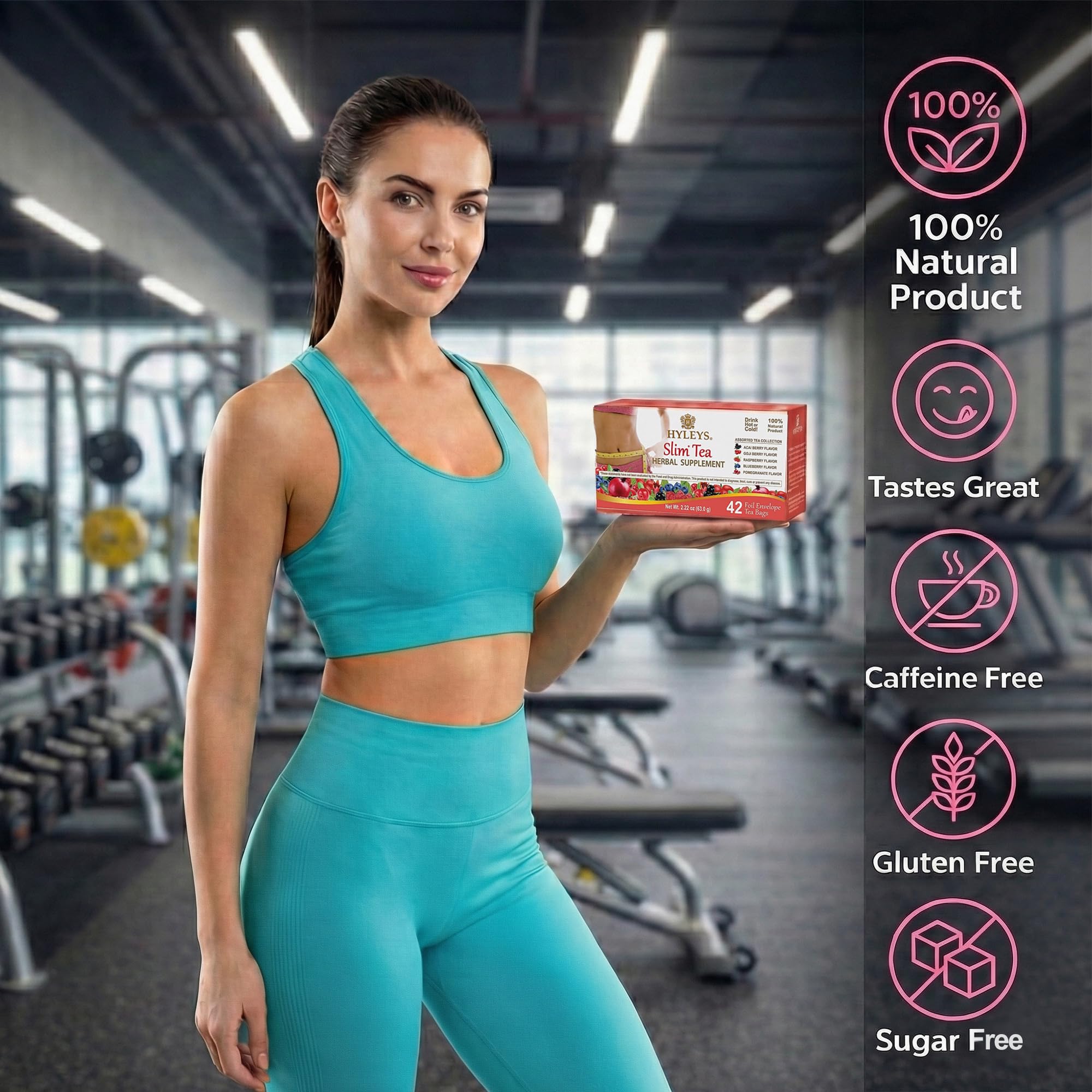 Hyleys Slim Tea natural flavors label closeup highlights ingredients.