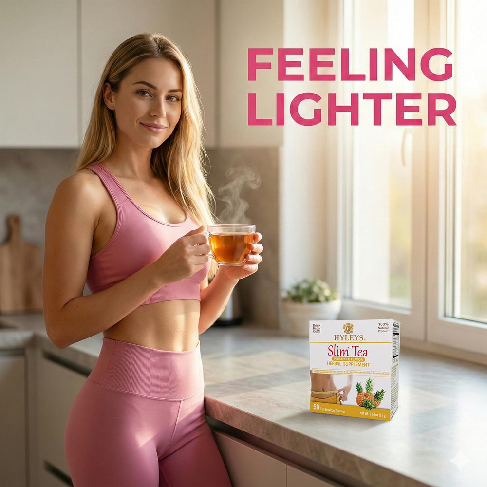 Hyleys Slim Tea pineapple leaves and fruit hint at refreshing flavor.